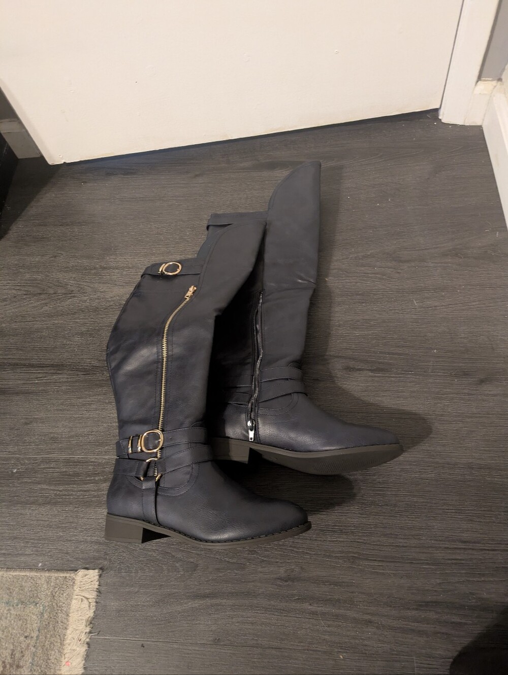 Shoe Dazzle Navy Over-the-Knee Riding Boots with Gold Accents
